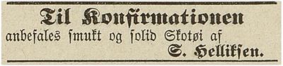 1877: Helliksen tilbyr sko til konfirmasjonen.