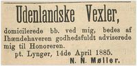 1885: Vi vet at Niels Møller bodde på Lyngør i denne perioden. Hva viser denne annonsen?