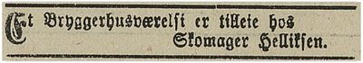 1890: Helliksen annonserer et bryggerhusværelse til leie.