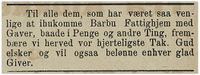 1891: Barbu Fattighjem takker for gaver.