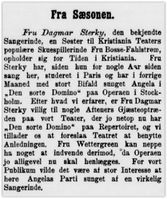 1891: Dagbladet reklamerer ganske utilslørt for Dagmar Sterky til roller på norske scener.