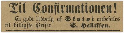 1891: Helliksen reklamerer for skotøy til konfirmanten.