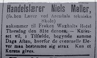 1892: Annonse i Grimstad adressetidende 30/3 1892.