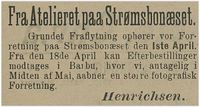 1895: Henrichsen varsler flytting til Barbu (Vestlandske tidende 14/3/1895)