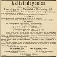 1915: Aksjeutvidelse - annonse i Norsk kundgjørelsetidende 16/1 1915