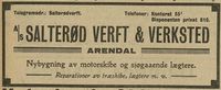 1917: A/S Salterød Verft & Verksted annonserer i Norges Handels og Sjøfartstidende 7/8/1917