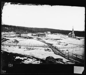 256 ny. Hattfjelldal Kirke og gamle Præstegaard. 1883 - NB bldsa OTO0455 A.jpg