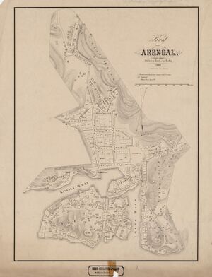 Kart over Arendal i 1868.