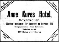 Annonse for Anne Kures Hotel fra Aftenposten 15. oktober 1899.