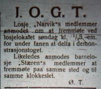 51. Annonse 2 fra Losje Narvik i Ofotens Tidende 5. juli 1912.JPG