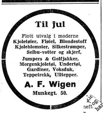 Annonse fra A.F. Wigen i Arbeideravisen 1938.jpg