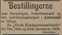 169. Annonse fra Aalesund kommune i Kysten 7.12. 1905.jpg