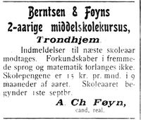 96. Annonse fra Berntsen og Føyns middelskole i Indtrøndelagen 20.6.1906.jpg