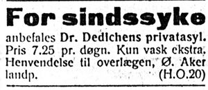 Annonse fra Dr. Dedichens privatasyl i Harstad Tidende 31. juli 1913.jpg