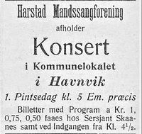 Konsert i Hamnvik på Rolla i 1907. Foto: Haalogaland 15. mai 1907