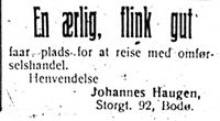 48. Annonse fra Johannes Haugen i Harstad Tidende 24. juli 1913.jpg