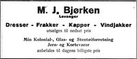 70. Annonse fra M. J. Bjørken i Nord-Trøndelag og Nordenfjeldsk Tidende 2. november 1922.jpg