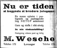 71. Annonse fra M. Wesche i Nord-Trøndelag og Nordenfjeldsk Tidende 2. november 1922.jpg