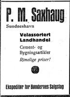 59. Annonse fra P. M. Saxhaug i Nord-Trøndelag og Nordenfjeldsk Tidende 2. november 1922.jpg