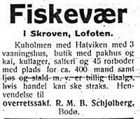 49. Annonse fra R.M. B. Schølberg i Harstad Tidende 24. juli 1913.jpg