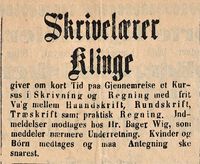 470. Annonse fra Skrivelærer Klinge i Lofot-Posten 15.08.1885.jpg