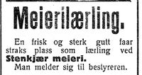 417. Annonse fra Steinkjer Meieri i Nord-Trøndelag og Nordenfjeldsk Tidende 2. november 1922.jpg