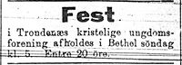 Kristne lag og foreninger har alltid benyttet seg av Bethel. (Tromsø Amtstidende 4. januar 1900).
