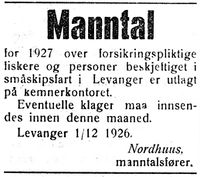 7. Annonse fra fiskermanntallet i Levanger i Trønderbladet 15. des -26.jpg