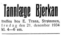 84. Annonse fra tannlege Bjerkan i Nord-Trøndelag og Nordenfjeldsk Tidende 18. 12. 1934.jpg