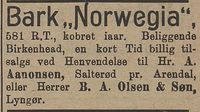 11. Annonse om barken Norwegia i Kysten 7.12. 1905.jpg