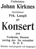 32. Annonse om konsert på Vonheim i Nord-Trøndelag og Nordenfjeldsk Tidende 2. november 1922.jpg