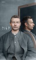 Forbryterbilde fra Kristiania politikammer, 1901 Foto: Digitalt fargelagt. Originalbilde i Digitalarkivet