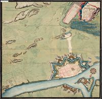 Kart som viser anleggene rundt 1748 Foto: Nasjonalbiblioteket