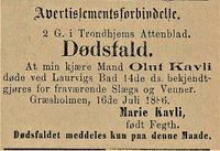 291. Dødsannonse for Oluf Kavli i Tromsø Stiftstidende 18.07. 1886.jpg