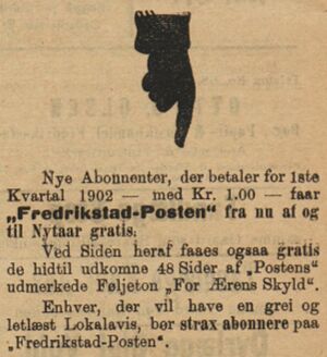 Fredrikstad-Posten, annonse (Fredriksstad Tilskuer 1901-11-23 s2).jpg