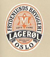Etikett fra Frydenlunds lagerøl. Varemerket ML er det første som ble registrert i Norge. Foto: Faksimile fra boken "Frydenlunds bryggeri 100 år" (1959)