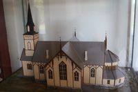 Modell av kyrkja som brann 1929