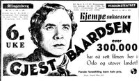 Filmannonse i Aftenposten 29. januar 1940 for Tancred Ibsens film «Gjest Baardsen», med Alfred Maurstad i hovedrollen.