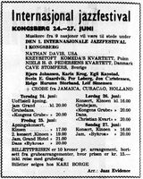 Annonse for Kongsberg jazzfestival 1965. Foto: Faksimile fra Laagendalsposten 26. mai 1965