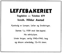Lefsebakeriets annonse fra 1947 med en megetsigende tekst.