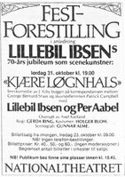 Faksimile fra Dagbladet 22. oktober 1981: annonse for Lillebil Ibsens 70-års jubileumsforestilling på Nationaltheatret
