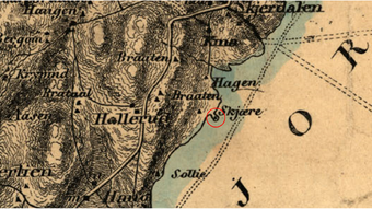 Lw Skjæret under Hollerud (Tyristrand), inntegnet på kart fra 1846.png