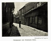 Motiv fra Smalgangen, fra Kristiania geografi, utg. 1913.