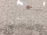 Nordsjøkartet av Johan H. Heitmann i Nasjonalbiblioteket på Oslo, detalj: Vestlandet, misvising, kompassrose. Foto: Øyvind Heitmann 2022