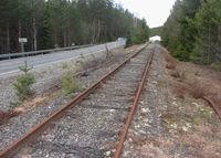 Numedalsbanen ved kommunegrensa mellom Flesberg og Rollag, april 2014. Foto: Stig Rune Pedersen