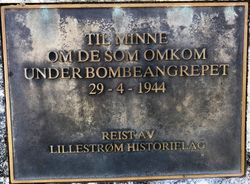 Minnetavle for omkomne i Lillestrøm 29.04.1944. Foto Steinar Bunæs.