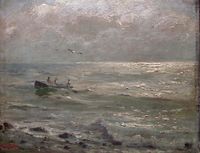 Maleriet Strand ved Dover av Barth (1889), Nasjonalmuseet.
