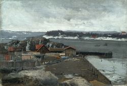 Tjuvholmen, da kalt Tyveholmen, med Hovedøya i bakgrunnen. Foto: Marie Tannæs/Oslo Museum (1883).