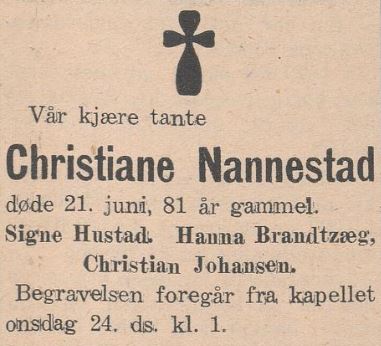 Dødsannonse i Namdal Arbeiderblad 22. juni 1936