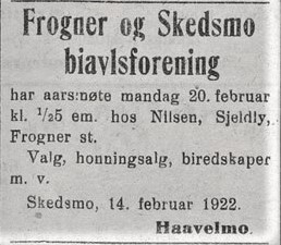 Frogner og Skedsmo Biavlsforening annonse 1922.jpg